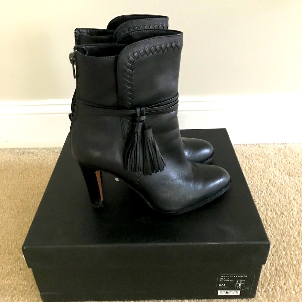 Black Leather Ankle Boots with Tassle